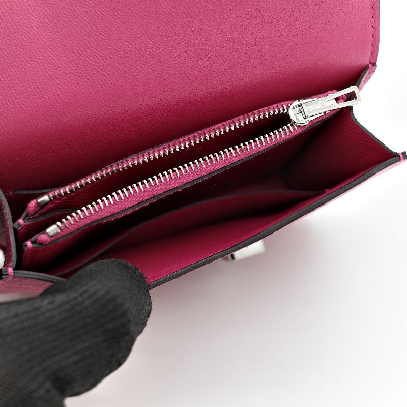 Hermès 愛馬仕 Constance Slim 康康 Epsom 桃紅色 牛皮 銀釦 短錢包-11