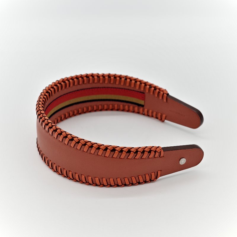 Hermès 愛馬仕 橘色 牛皮 寬版 編織 髮箍-3