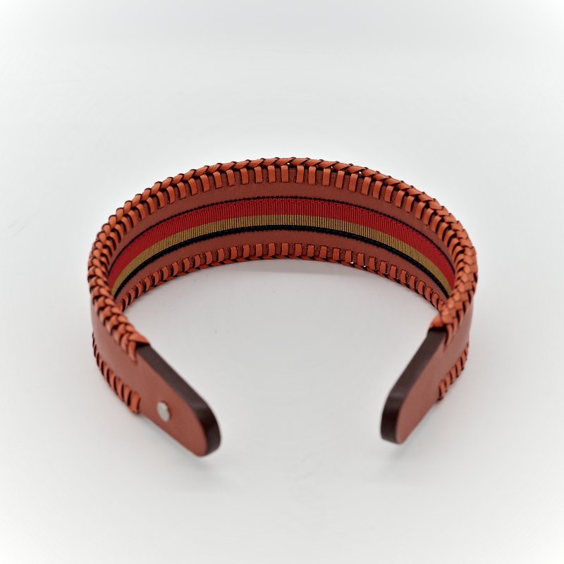 Hermès 愛馬仕 橘色 牛皮 寬版 編織 髮箍-5