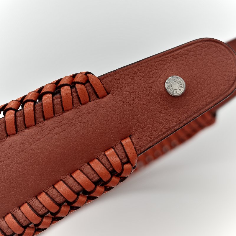 Hermès 愛馬仕 橘色 牛皮 寬版 編織 髮箍-6