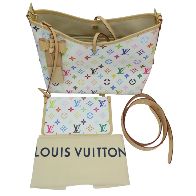 白彩 原花帆布 村上隆聯名款 CarryAll PM 肩背包【LOUIS VUITTON LV 路易威登】 M13661-13