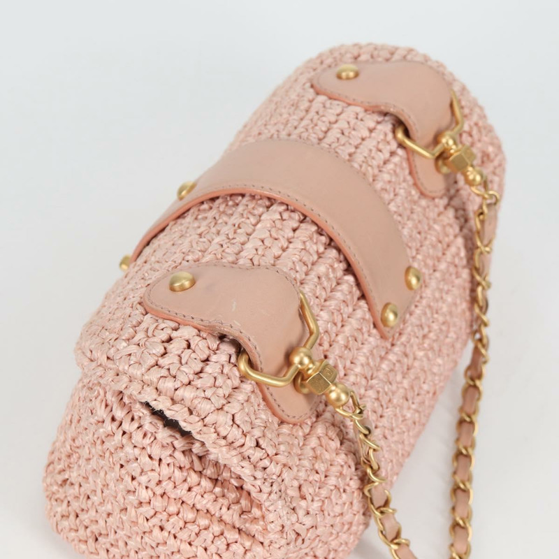 【日本直送】香奈兒 (CHANEL) 金色粉紅拉菲草肩背包，CC標誌，正品編號 138082SAV-6