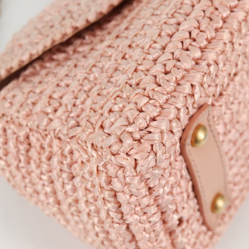 【日本直送】香奈兒 (CHANEL) 金色粉紅拉菲草肩背包，CC標誌，正品編號 138082SAV-15