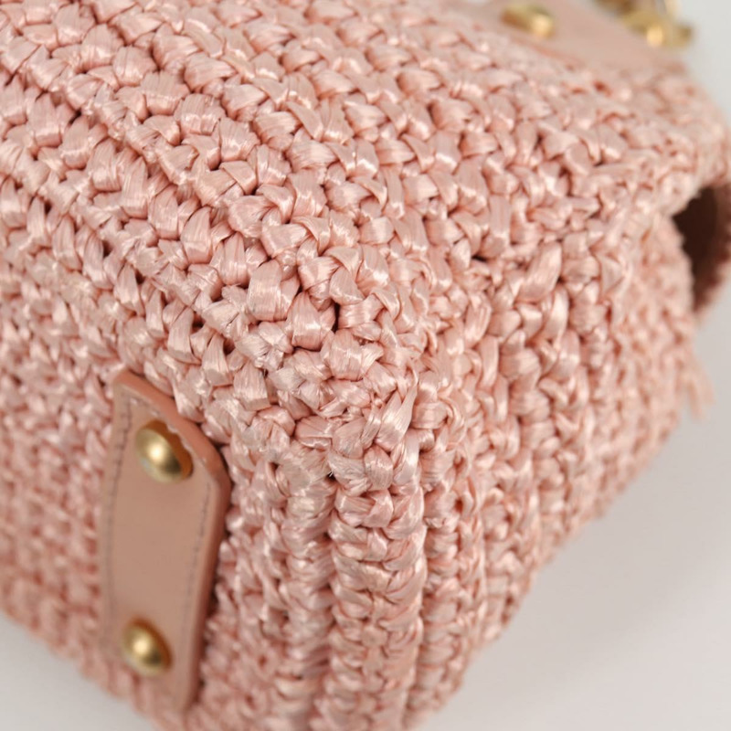 【日本直送】香奈兒 (CHANEL) 金色粉紅拉菲草肩背包，CC標誌，正品編號 138082SAV-18