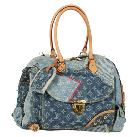 路易威登 Monogram Denim Patchwork Bowery 手提包 藍色 M95376 正品 136291SAV