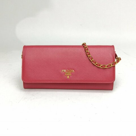 PRADA 粉色牛皮金扣pradawoc包鏈條包肩背包