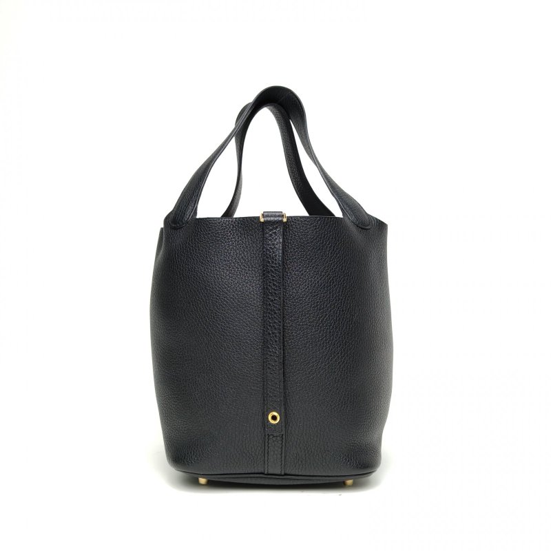 HERMES Picotin22菜籃子黑色TC皮Y刻金扣肩背包-2