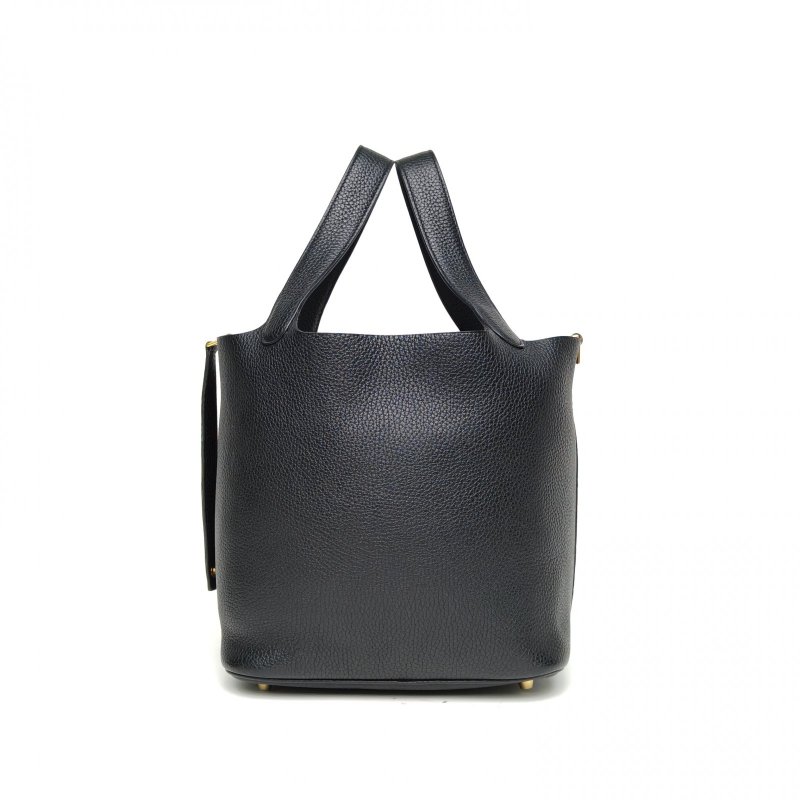 HERMES Picotin22菜籃子黑色TC皮Y刻金扣肩背包-3