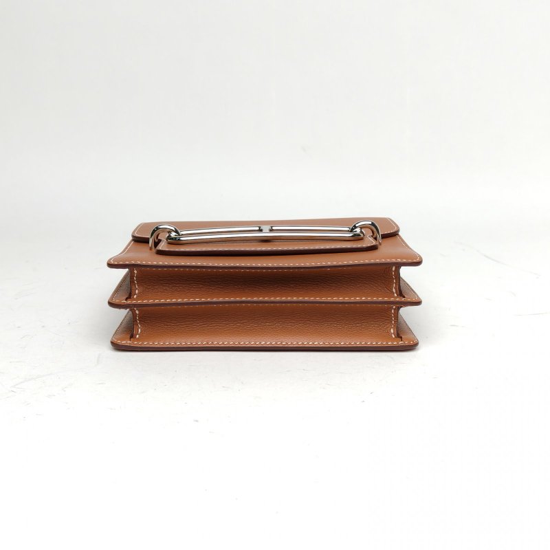 HERMES Roulis豬鼻子19金棕色EC皮Z刻銀扣肩背包-4