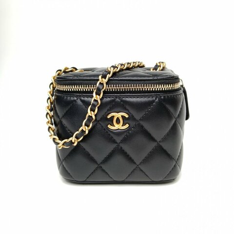 CHANEL CF金球金珠盒子包鏈條包化妝包黑色羊皮31開金扣肩背包