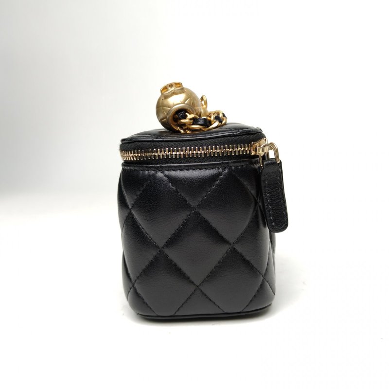 CHANEL CF金球金珠盒子包鏈條包化妝包黑色羊皮31開金扣肩背包-1