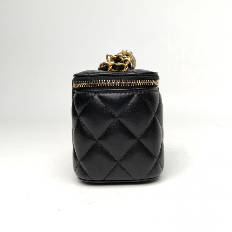 CHANEL CF金球金珠盒子包鏈條包化妝包黑色羊皮31開金扣肩背包-3