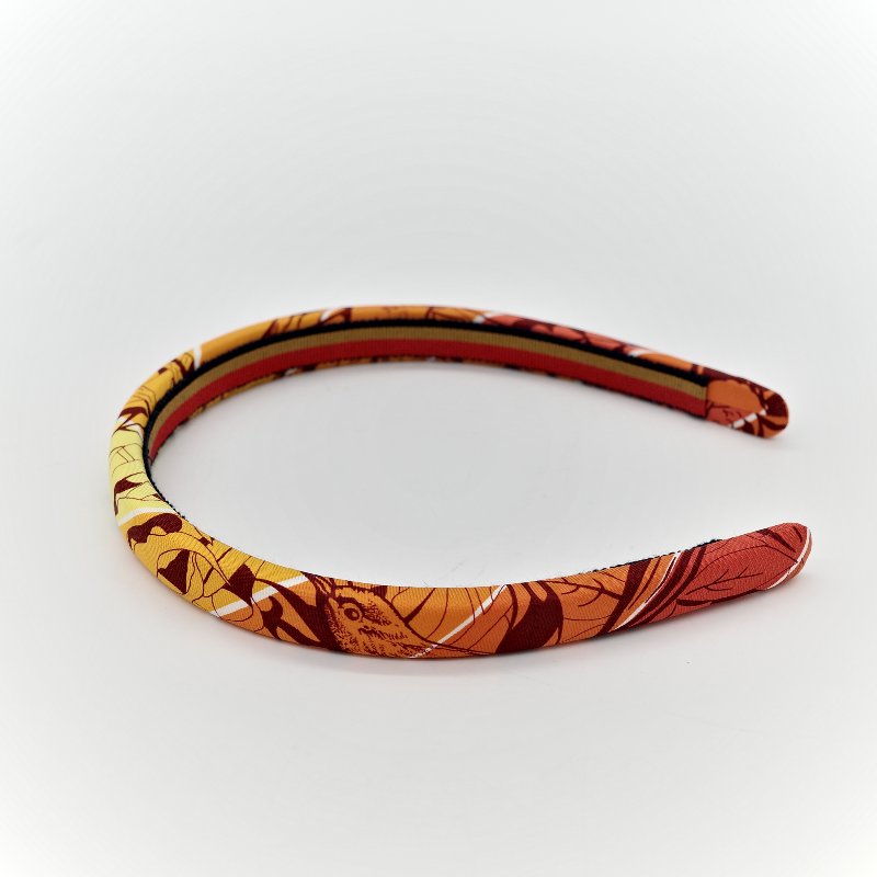 Hermès 愛馬仕 絲綢印花 橘色 髮箍-1