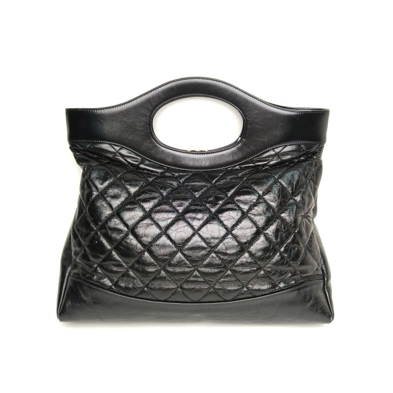 CHANEL 31Bag大號橫版39黑色28開金扣肩背包-2