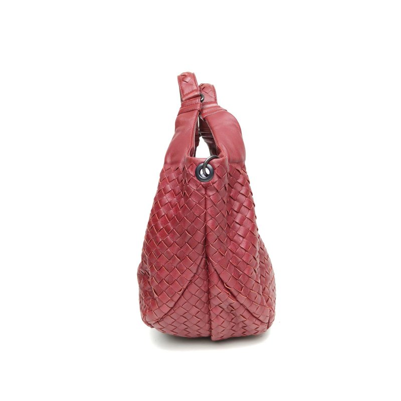 BOTTEGA VENETA 酒紅色羊皮鎢鋼扣腋下包肩背包-1