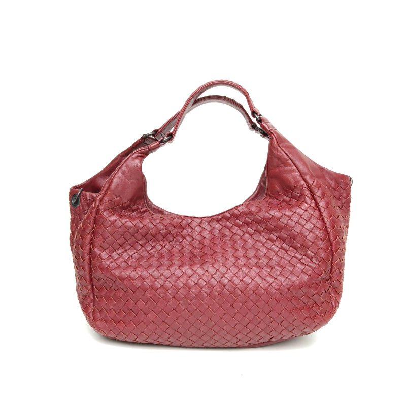 BOTTEGA VENETA 酒紅色羊皮鎢鋼扣腋下包肩背包-2