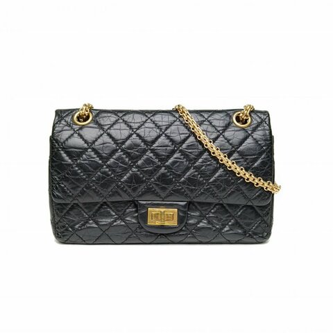 CHANEL 2.55口蓋包小號24黑色牛皮23開金扣肩背包