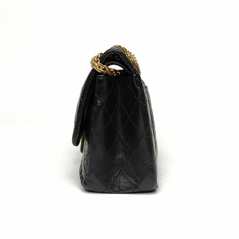 CHANEL 2.55口蓋包小號24黑色牛皮23開金扣肩背包-1
