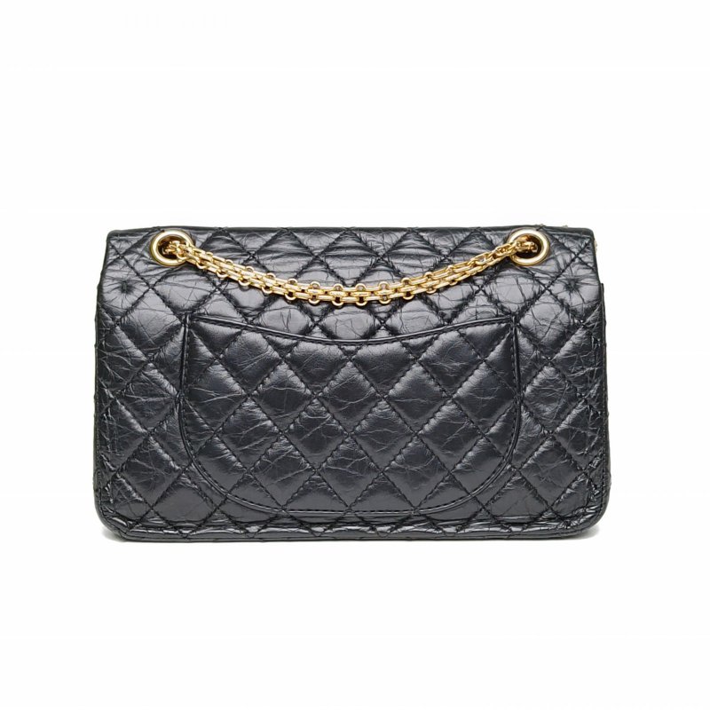 CHANEL 2.55口蓋包小號24黑色牛皮23開金扣肩背包-2