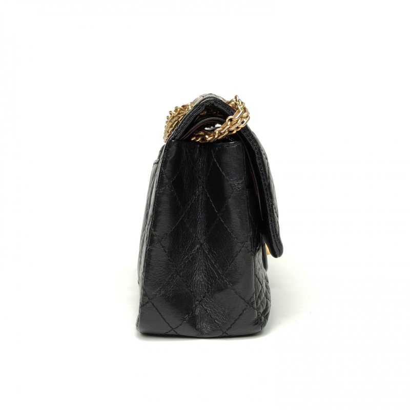 CHANEL 2.55口蓋包小號24黑色牛皮23開金扣肩背包-3