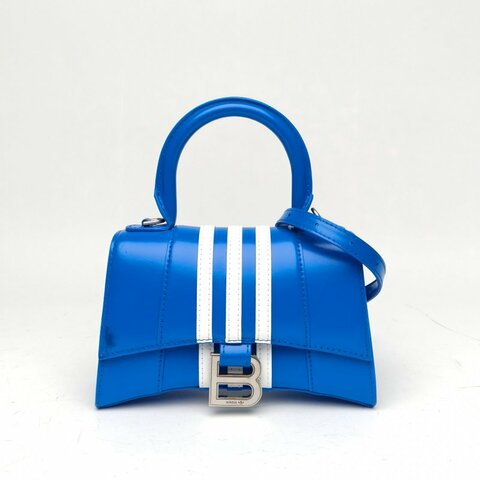 BALENCIAGA Hourglass沙漏XS碼藍色牛皮阿迪達斯聯名肩背包
