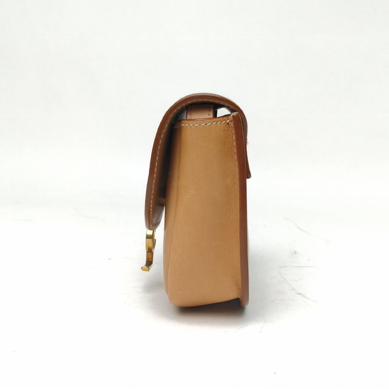 SAINT LAURENT KAIA馬鞍包迷你15奶茶色牛皮金扣肩背包-1