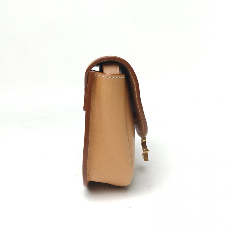 SAINT LAURENT KAIA馬鞍包迷你15奶茶色牛皮金扣肩背包-3