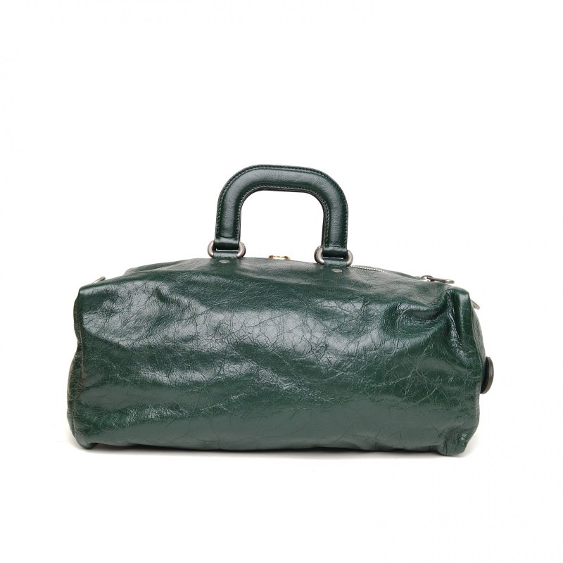 GUCCI 綠色牛皮金銀扣多功能波士頓手提包肩背包-2