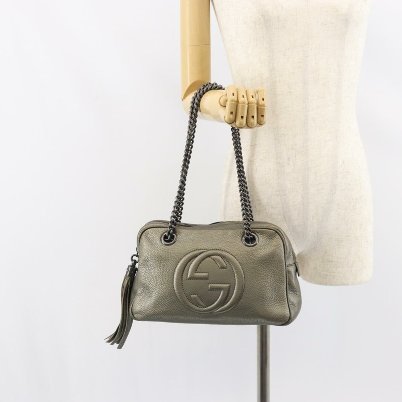 【日本直送】GUCCI 鏈條單肩包 皮革 金色 308983 正品 ka653A-22