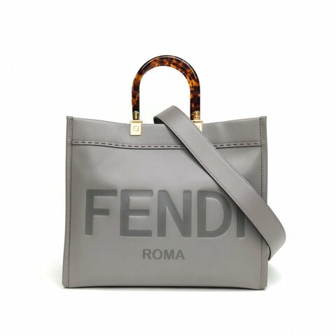 FENDI Sunshine陽光購物手提袋中號灰色牛皮肩背包