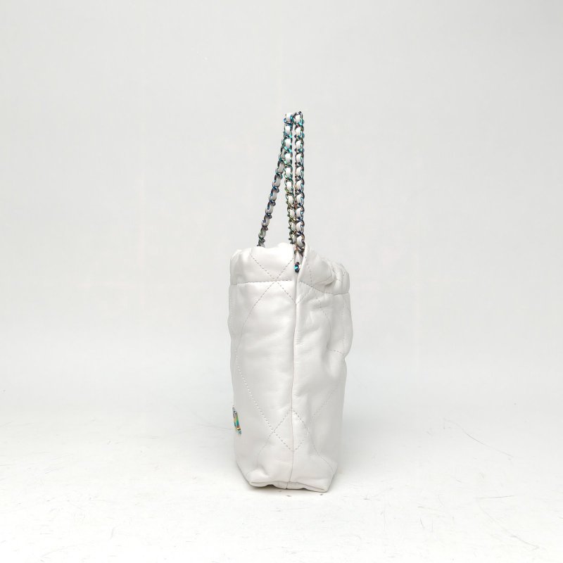 CHANEL 22BagTote托特包Mini白色牛皮晶片開幻彩扣肩背包-1