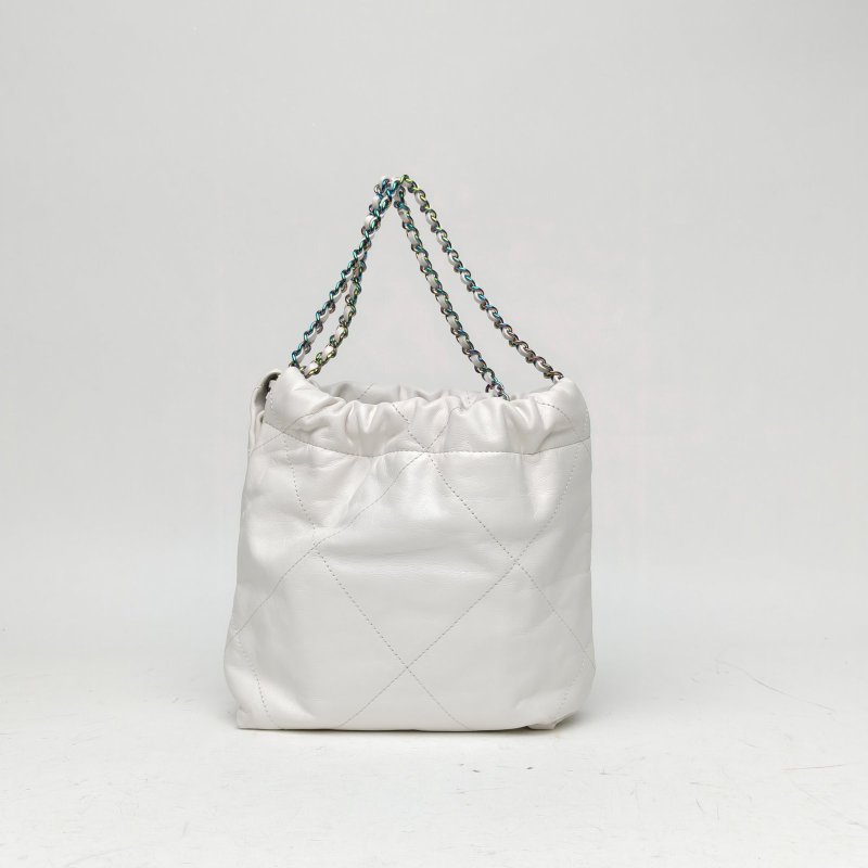 CHANEL 22BagTote托特包Mini白色牛皮晶片開幻彩扣肩背包-2