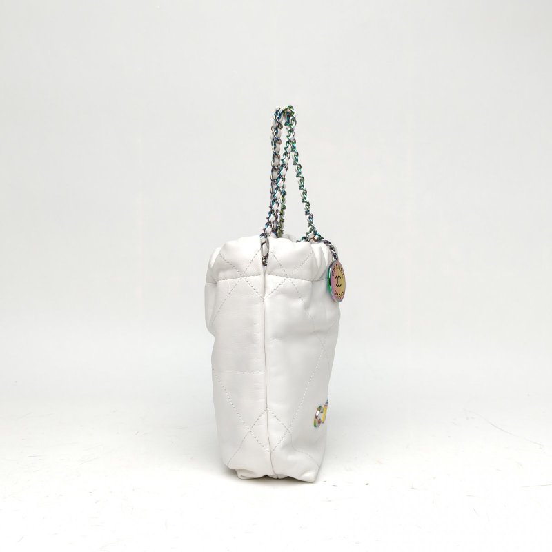 CHANEL 22BagTote托特包Mini白色牛皮晶片開幻彩扣肩背包-3