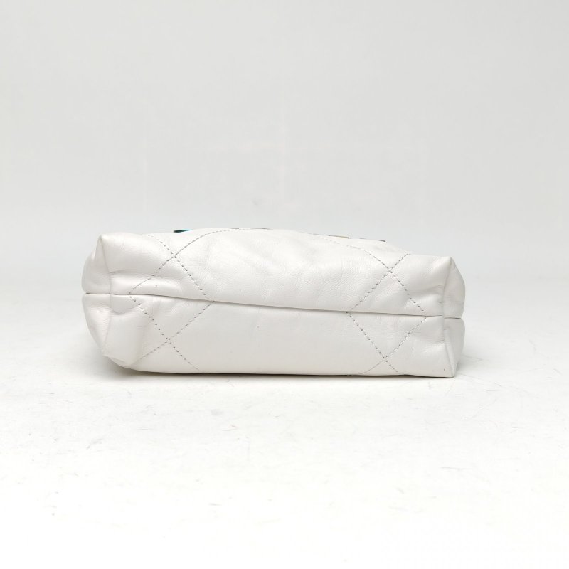 CHANEL 22BagTote托特包Mini白色牛皮晶片開幻彩扣肩背包-4