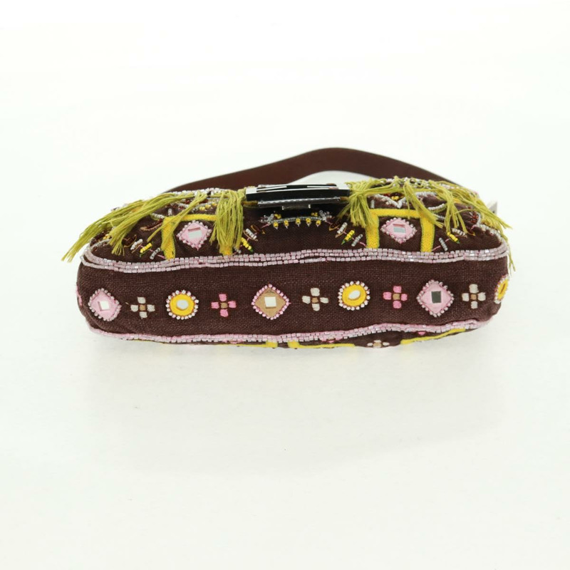 【日本直送】FENDI 珠飾 Mamma Baguette 單肩包 帆布 銀棕色 正品 161704SV-4