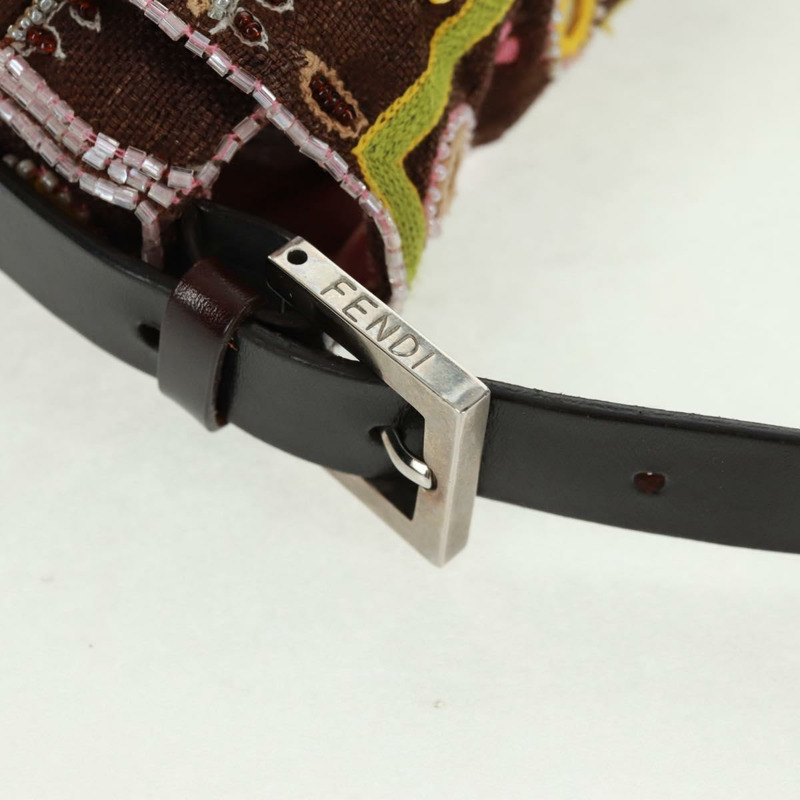 【日本直送】FENDI 珠飾 Mamma Baguette 單肩包 帆布 銀棕色 正品 161704SV-7
