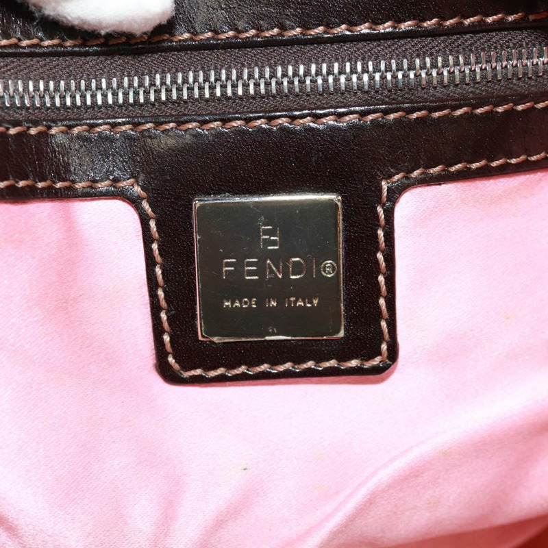 【日本直送】FENDI 珠飾 Mamma Baguette 單肩包 帆布 銀棕色 正品 161704SV-20