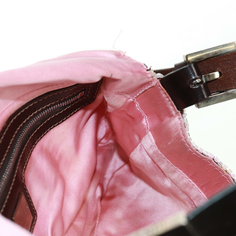 【日本直送】FENDI 珠飾 Mamma Baguette 單肩包 帆布 銀棕色 正品 161704SV-21