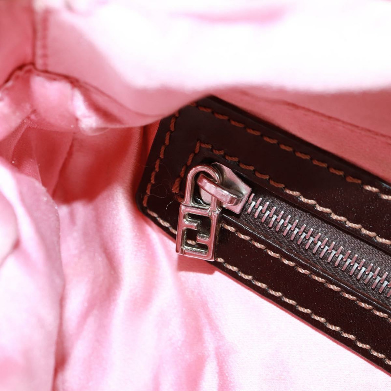 【日本直送】FENDI 珠飾 Mamma Baguette 單肩包 帆布 銀棕色 正品 161704SV-23