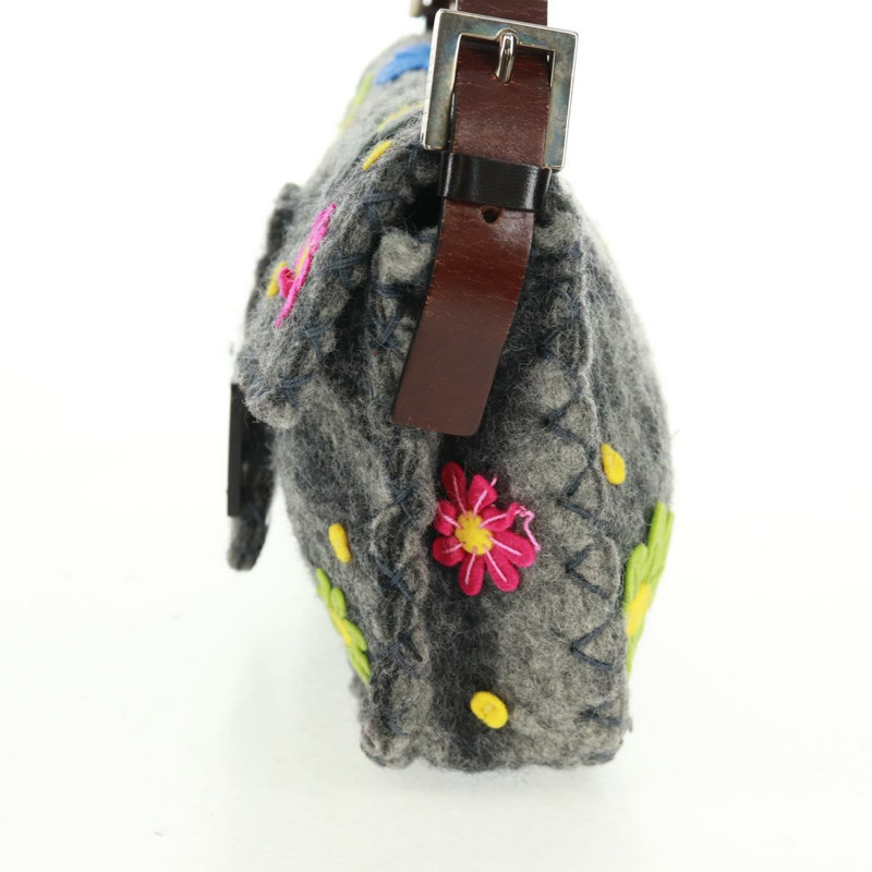 【日本直送】FENDI 花卉圖案 Mamma Baguette 單肩包 羊毛 灰色 銀色 正品 168312SAV-2