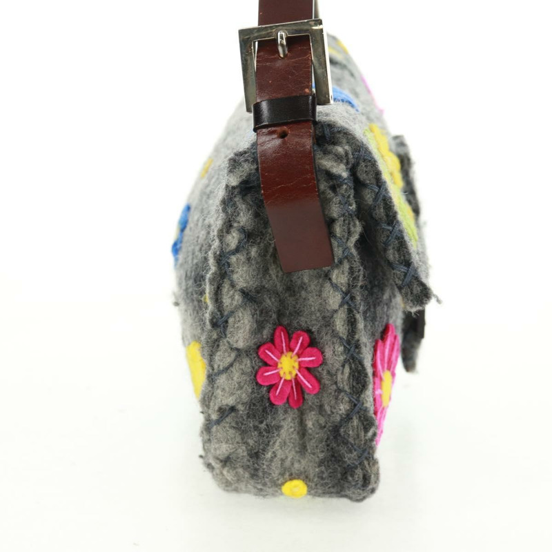 【日本直送】FENDI 花卉圖案 Mamma Baguette 單肩包 羊毛 灰色 銀色 正品 168312SAV-3