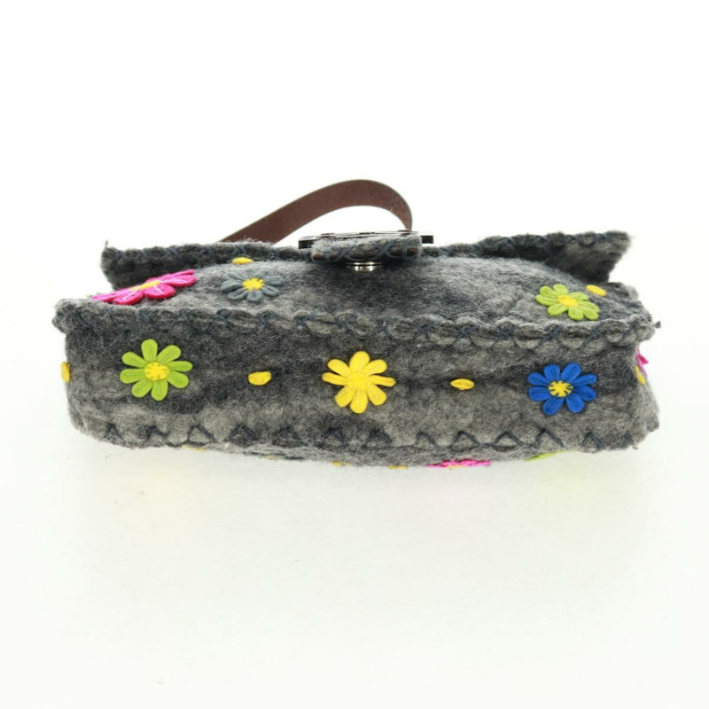 【日本直送】FENDI 花卉圖案 Mamma Baguette 單肩包 羊毛 灰色 銀色 正品 168312SAV-4