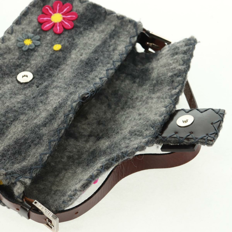 【日本直送】FENDI 花卉圖案 Mamma Baguette 單肩包 羊毛 灰色 銀色 正品 168312SAV-8