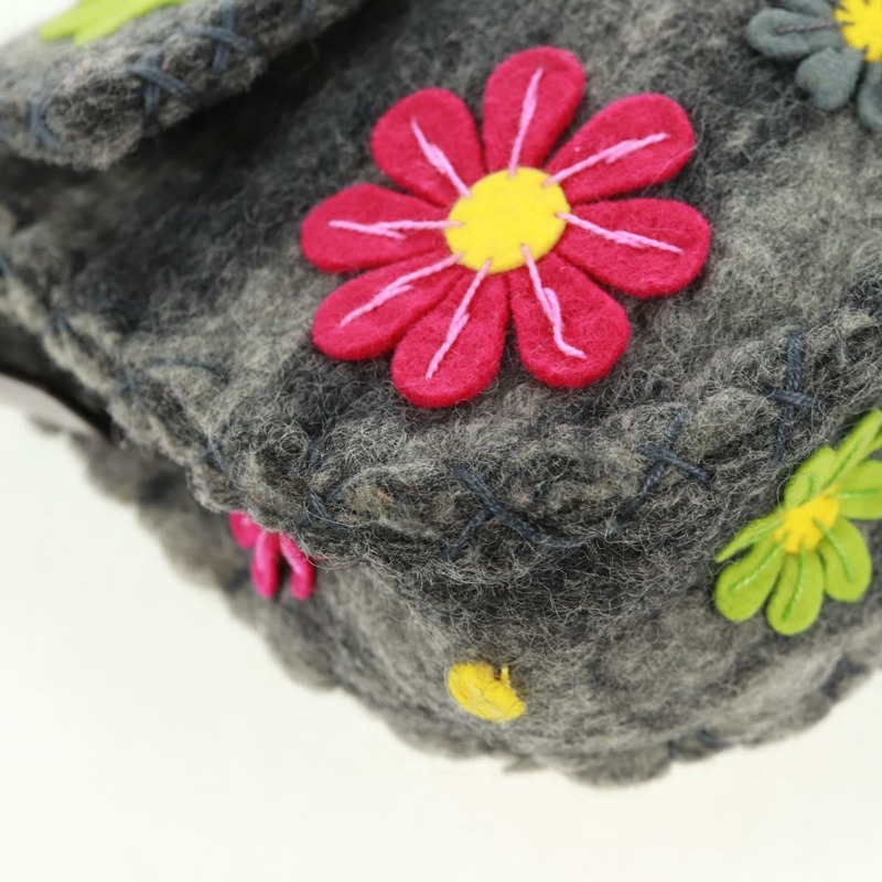 【日本直送】FENDI 花卉圖案 Mamma Baguette 單肩包 羊毛 灰色 銀色 正品 168312SAV-13