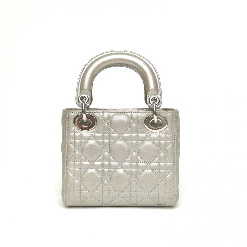 DIOR Lady戴妃包三格灰色科技皮銀扣2016肩背包-2