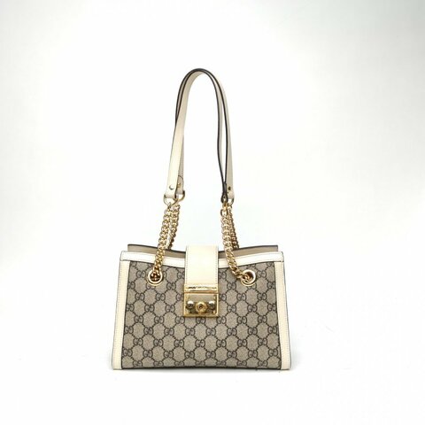 GUCCI Padlock鎖頭包Tote小號26米白色PVC金扣肩背包