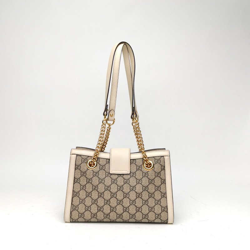 GUCCI Padlock鎖頭包Tote小號26米白色PVC金扣肩背包-2
