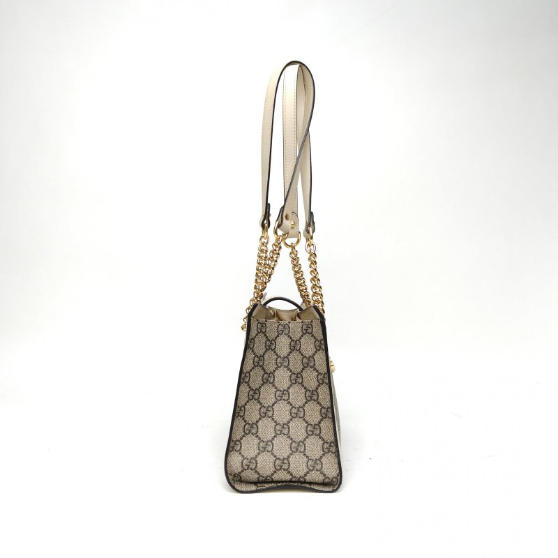 GUCCI Padlock鎖頭包Tote小號26米白色PVC金扣肩背包-3