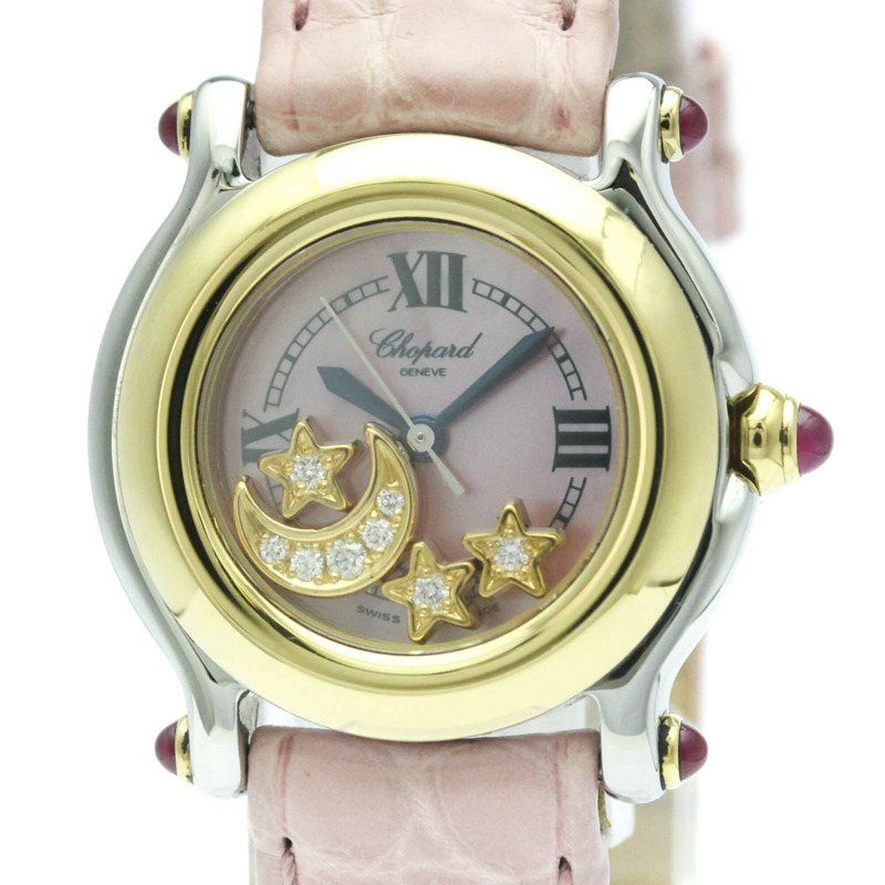 蕭邦 Happy Sport 鑽石粉紅珍珠貝母 18K 金精鋼腕錶 27/8246-21 拋光-0