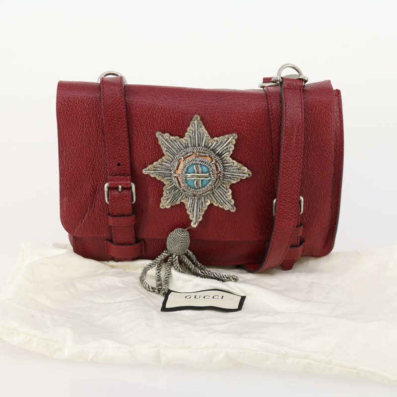 【日本直送】GUCCI 紅色銀色皮革單肩包 484676 正品 168926A-11